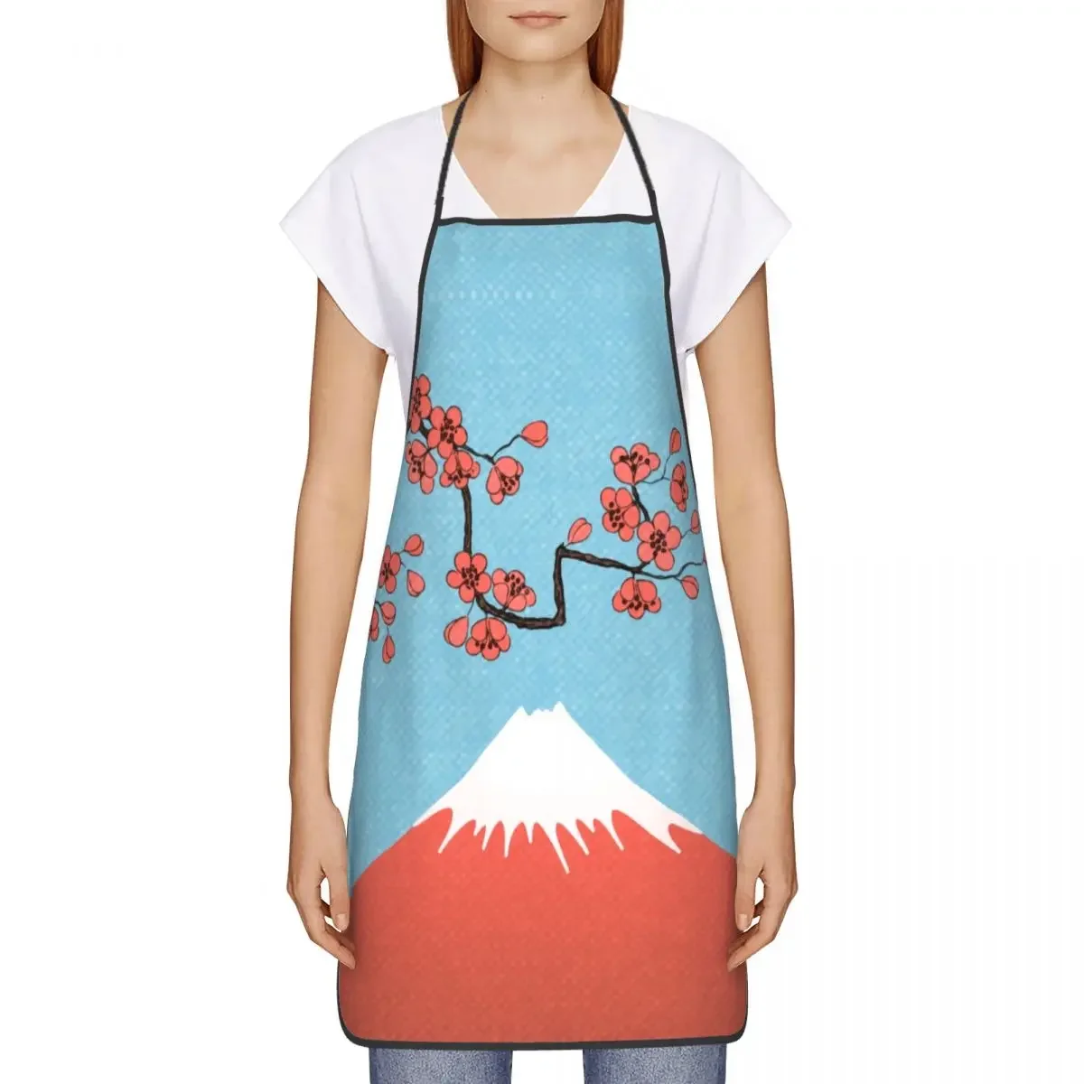 Cherry Blossom Fuji Mountain Pattern Apron for Women Men Unisex Bib Japanese Sakura Cooking Kitchen Tablier Cuisine Chef