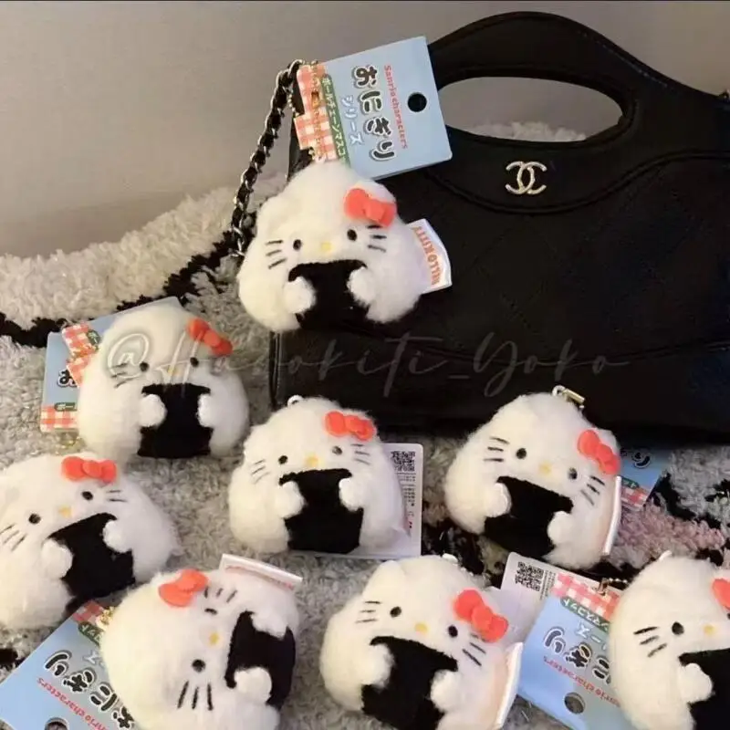 

Милый плюшевый брелок Hello Kitty Онигири Суши, пушистая кукла-кошка КТ, мягкая игрушка-подвеска для сумок, украшение для декора сумок