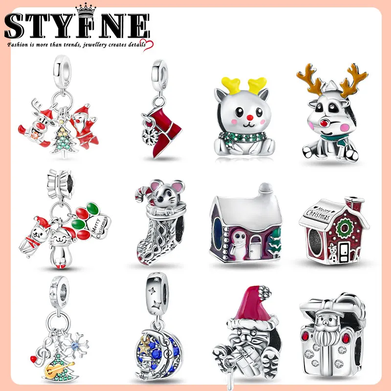 925 Sterling Silver Christmas Festive Mouse & Stocking Charm Beads Symbols Fashion Jewelry Accessories