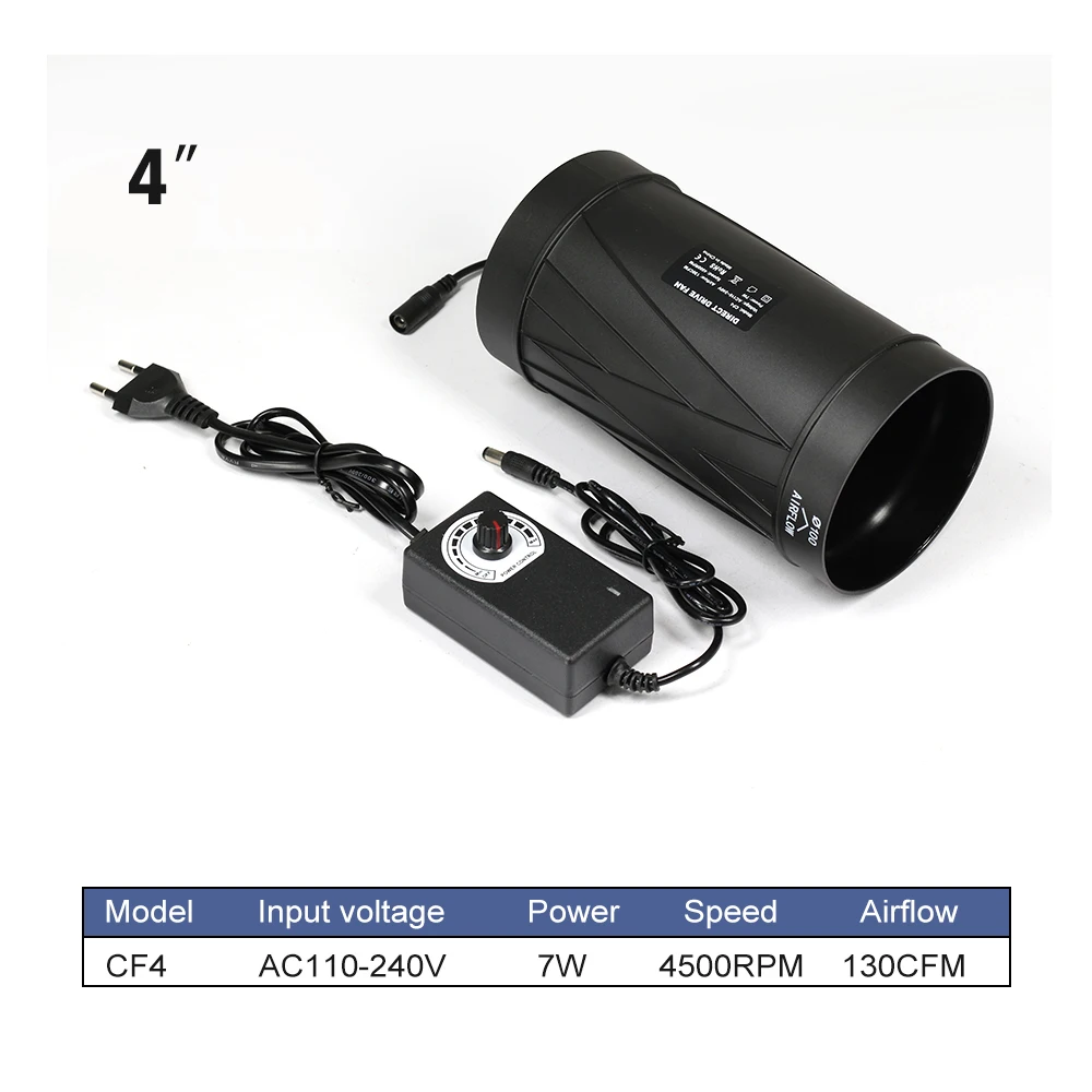 4 "/6" Inline-Rohrventilator, 3000 U/min, 4500 U/min, 130 CFM, 345 CFM, bürstenloser Gleichstrommotor mit sanftem Windgeschwindigkeitsübergang, Ventilator für Gewächshauszelte