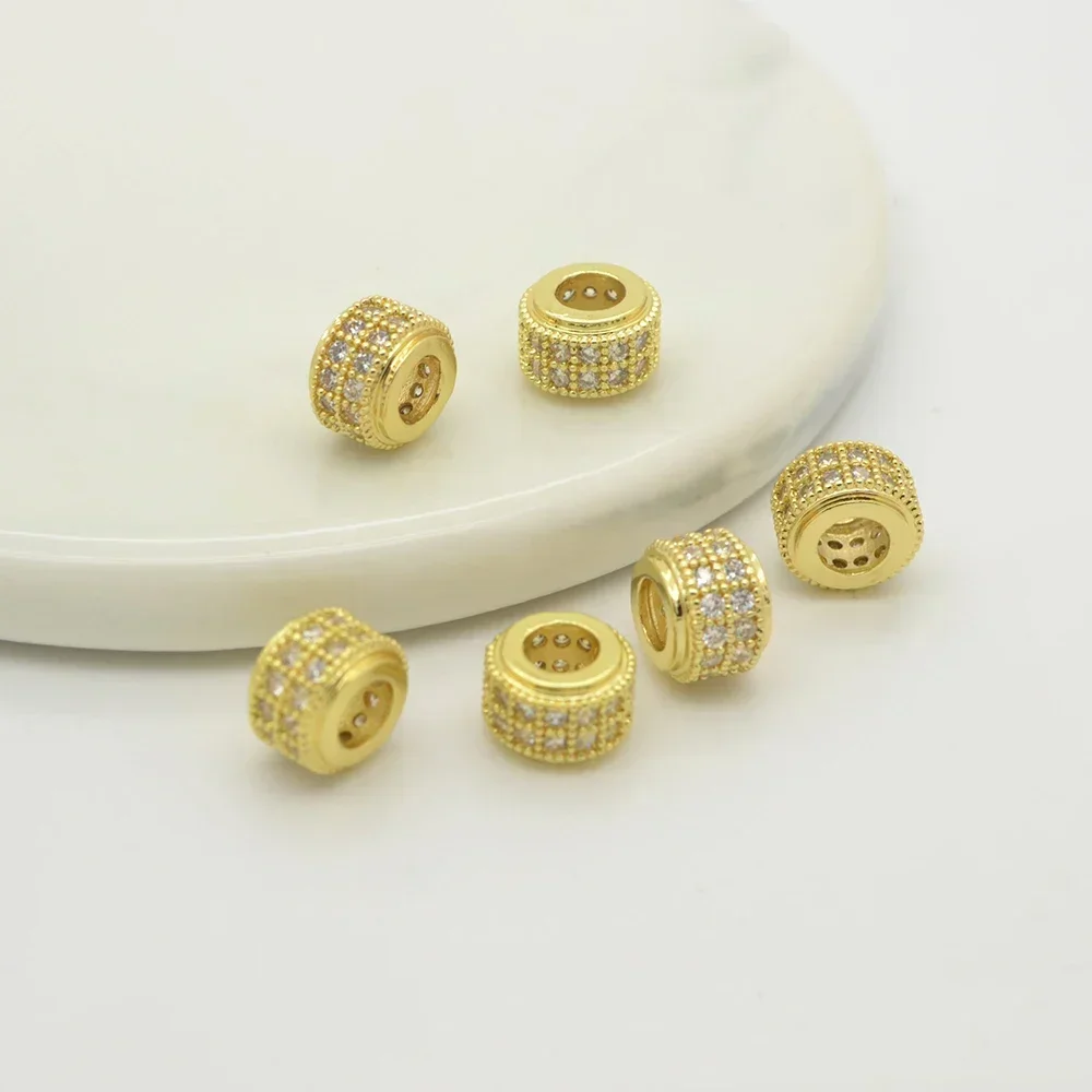 

4Pcs Cylindrical Spacer Beads for Diy Jewelry Making Supplies Wheel Beads Bracelet Necklace Brass Pave Inlay Zircon Accessories