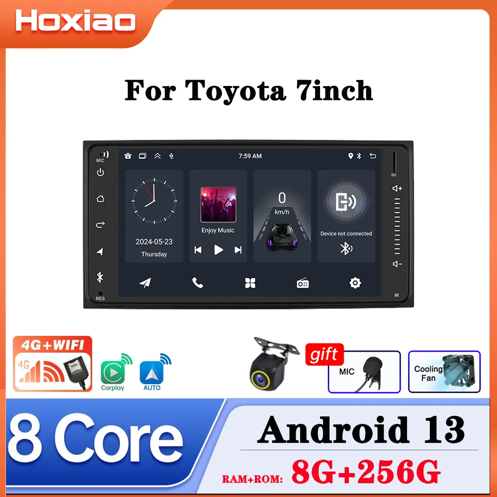 Android 13 Car Radio 2 Din For RAV4 Corolla Toyota Vios Crown Camry Hiace Pevia Carplay GPS Multimedia Wireless Player Stereo