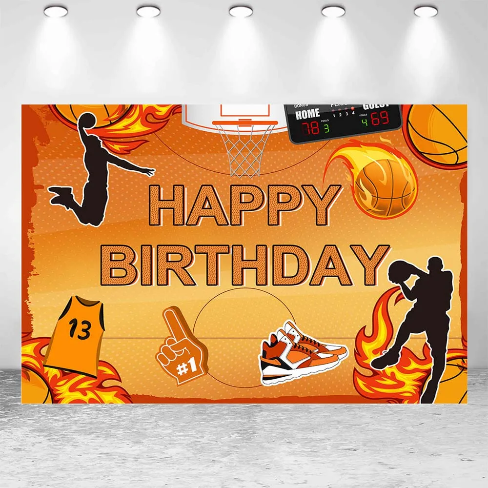 Mocsicka Basketball Birthday Backdrop Basketball Player Boy's 13th Birthday Party Photo Background Decor Photocall Custom Banner