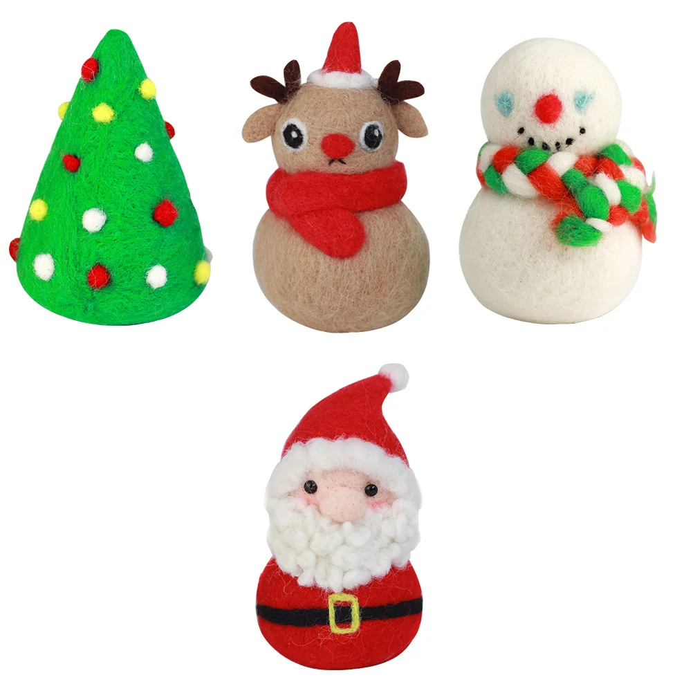 

4Sets Wool Felting DIY Kit Xmas Needle Felting Starter Kit Easy Use Beginner Wool Felt Craft Materials Kids DIY Gift