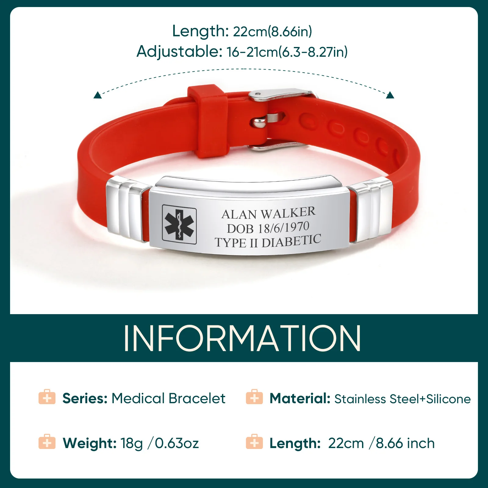 Custom Soft Silicone Bracelets Personalized Customized Bulk Stainless Steel Bangle Identity With Medical Marks Hospitalizatio view 4