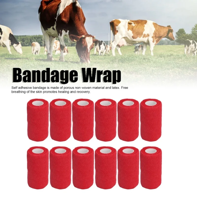 12Pcs Bandage Wrap Natural Latex Elastic Self Adhesive Wrap For Cows Dogs Horses 10cm