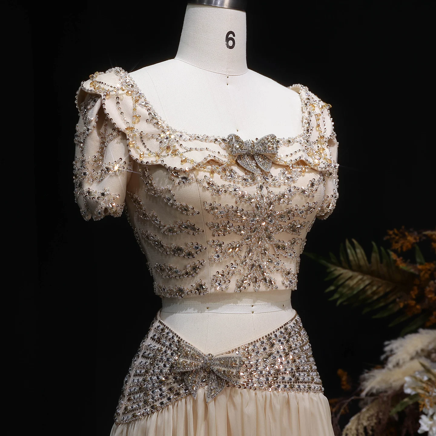 Sharon Said Luxuriöse Champagner-Perlen-Abendkleider Zweiteiliges A-Linien-Modell Damen-Formelle Partykleider SS544 Maßanfertigung – Detail 17