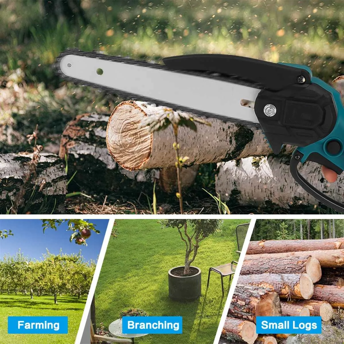 8 Inch Electric Chain Saw With 0/1/2PC Battery One-handed Woodworking Garden Tool Brushless Pruning Saw For Makita Battery 18V