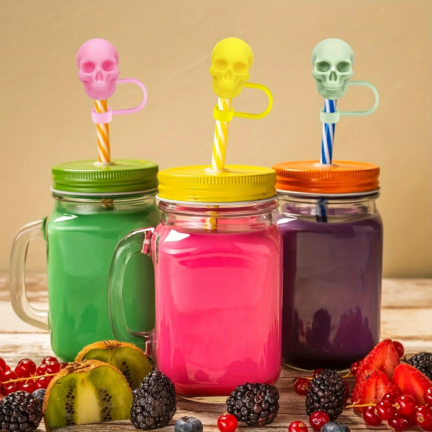 Skull Straw Cover Cap For Cup Reusable 10mm Silicone Straw Topper Compatible 30&40 Oz Tumbler With Handle Tips Lids