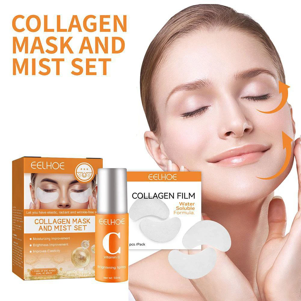 Collagen Film & Vitamin C Eye Mask Mist Kit Collagen Soluble Korea Improvement Skin Care Moisturzing Collagen Eye Patches