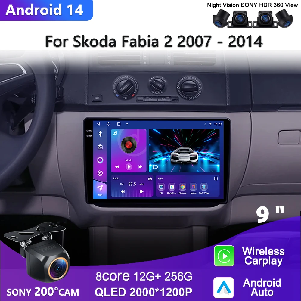 

Android 14 For Skoda Fabia 2 2007 - 2014 Car Radio Multimedia Video Player Navigation stereo GPS No 2din DVD Head Unit Screen