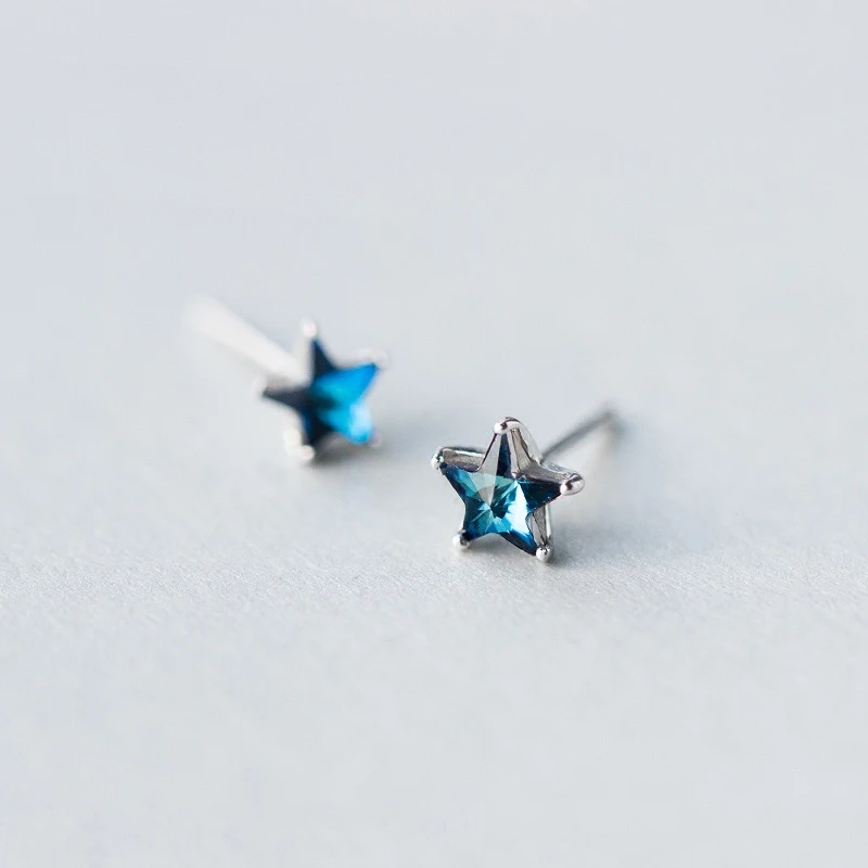 Modian nowy przyjeżdża prawdziwe 925 Sterling Silver gwiazdy prosty urocza niebieski kryształowe kolczyki dla kobiet marki piękna srebrna biżuteria prezent — zdjęcie 3