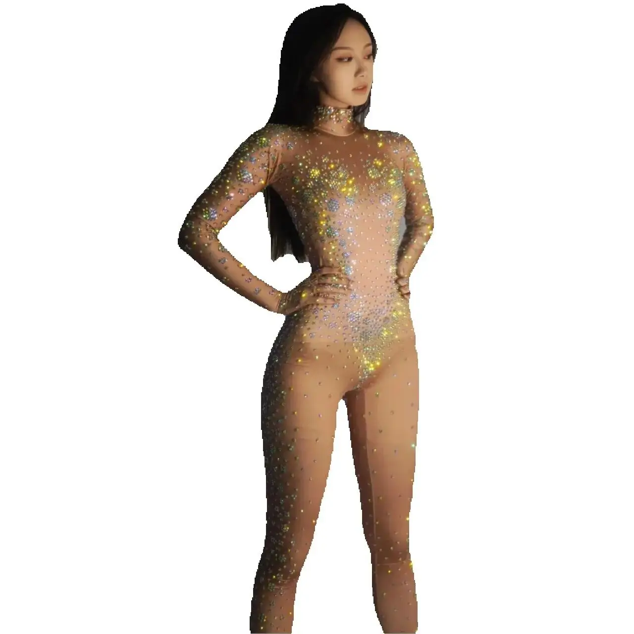 

Блестящие женские сексуальные клубные вечерние, день рождения, одежда Drag Queen, роскошные длинные перчатки из спандекса dj gogo, комбинезон со стразами