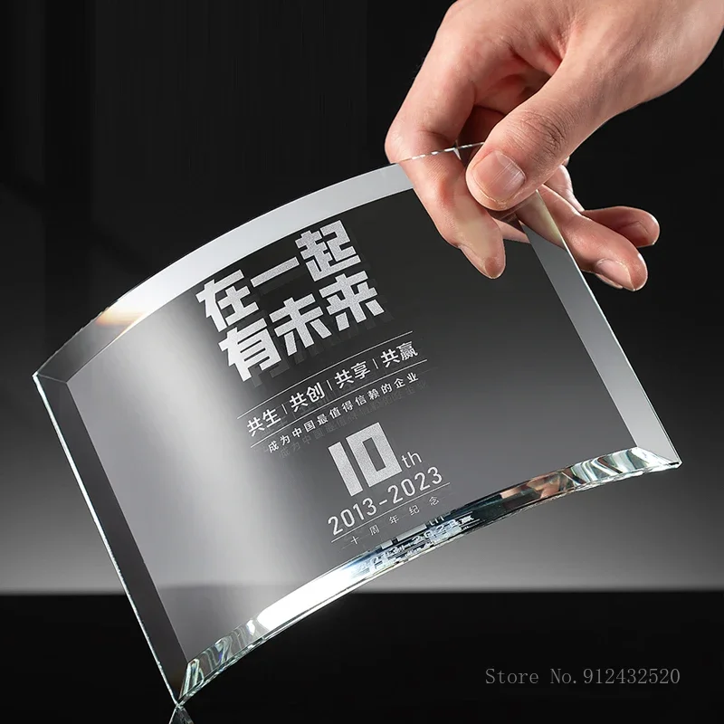 Creative Honor Crystal Trophy Outstanding, Excellent Employee Annual Meeting Award Commemorative Home Decoration, Arc Medal, 1Pc