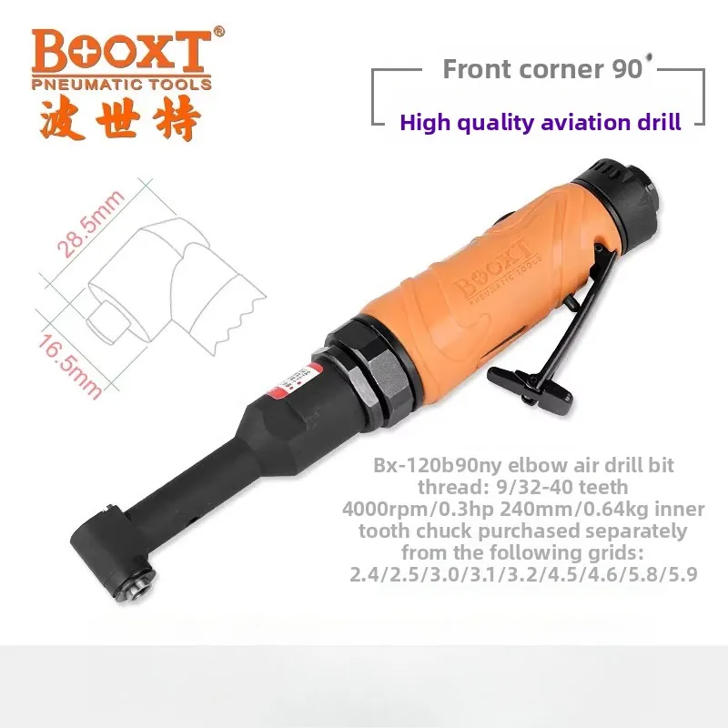 Booxt Aviation Pneumatic Drill Ultra-Small 90-Degree Bend Head 9/32-40 Built-In Collet Chuck Bx-120B90Ny