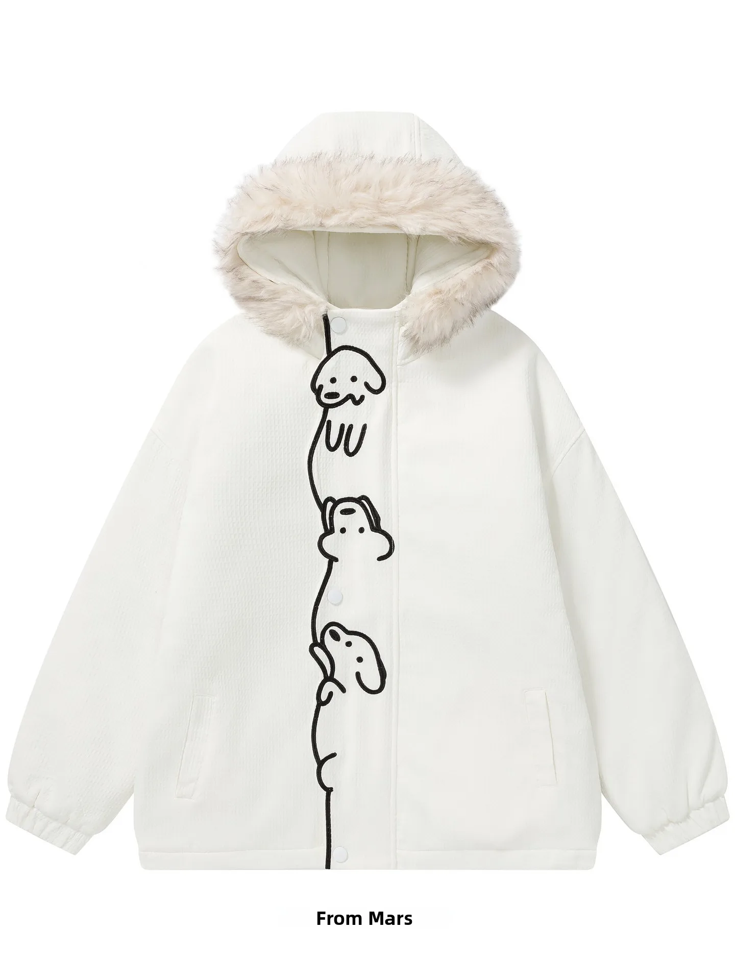 

Утепленная хлопковая куртка с капюшоном для женщин, свободного кроя, с вышивкой в виде собачьей линии, модная верхняя одежда для зимы