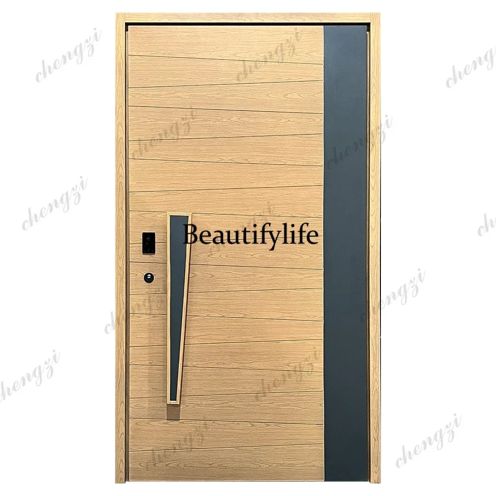 TTT Customization Swing Entry Front Exterior Security Stainless Steel Door Wooden Grain Glass With Aluminum For Houses