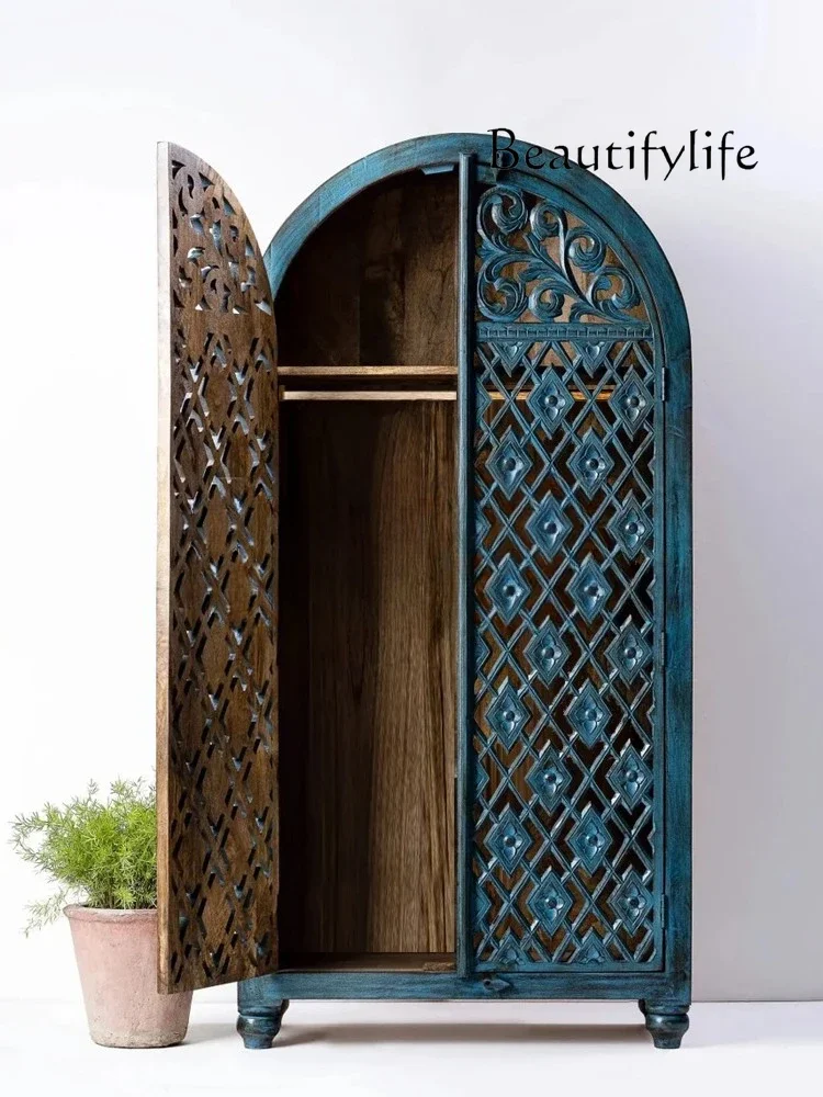 

غرفة نوم كاملة أثاث Hollow Carved Solid Wood Wardrobe French Retro Porch Locker Double-Door Southeast Asian Style B & B