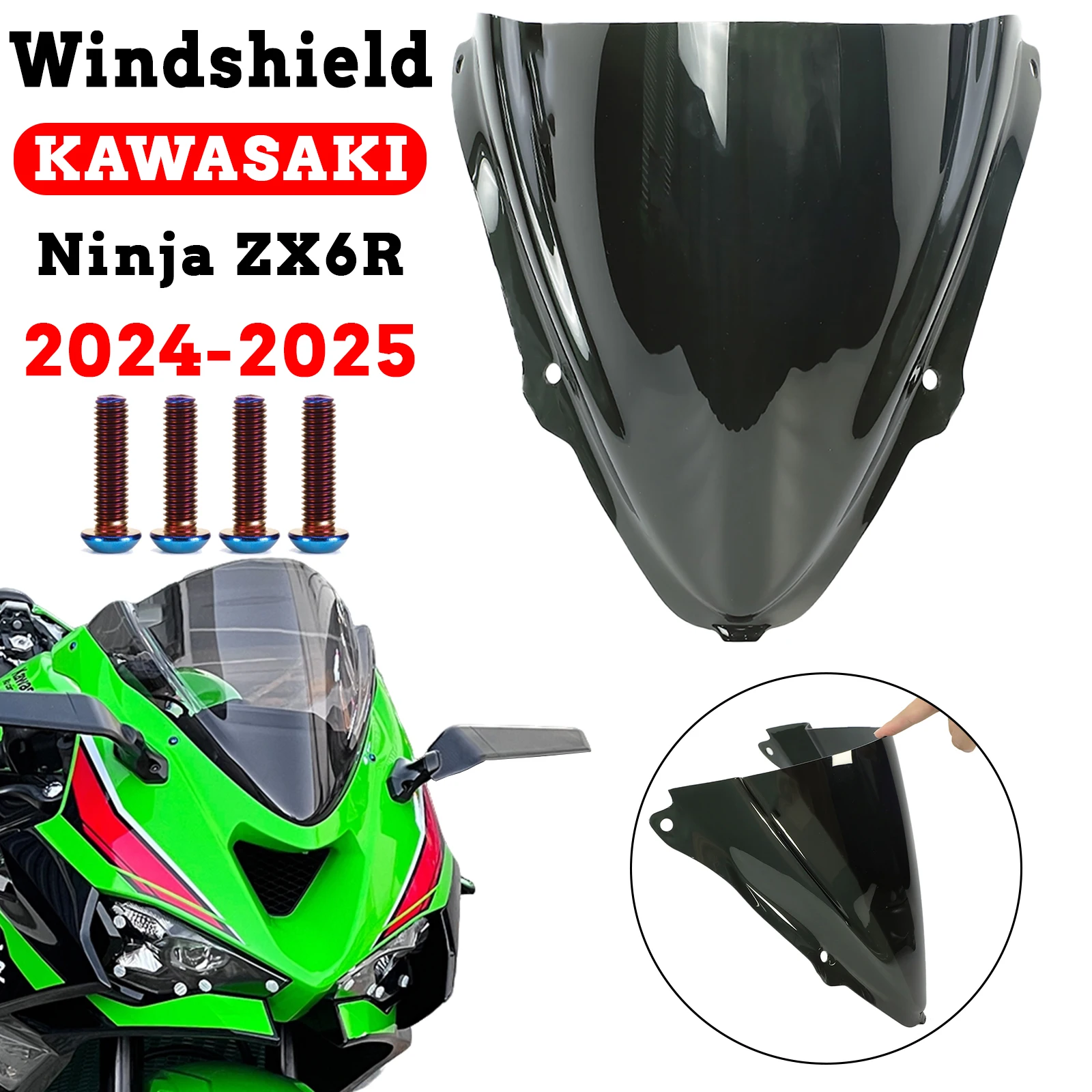 Für Kawasaki Ninja ZX6R ZX-6R ZX636 Motorrad Windschutzscheibe Double Bubble Windschutz Windabweiser NINJA ZX-6R Windschutzscheibe 2024-25