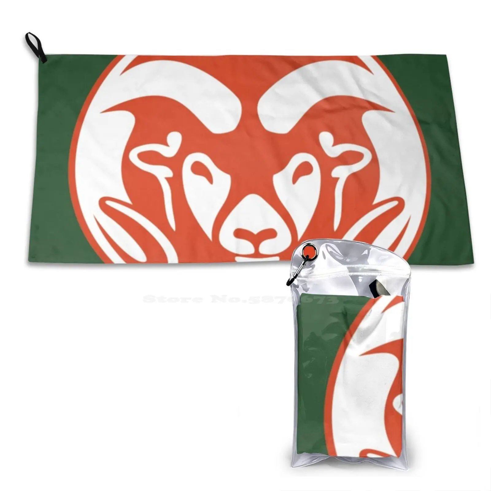 Csu Orange Ram-Green Background Soft Bath Towel Washcloth Outdoor 5280 Aggies Stalwart Cu Halei State Csu University Boulder