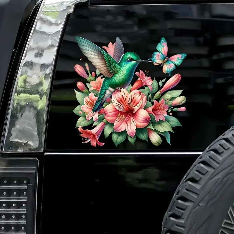 

Красивый цветок Колибри Бабочка Водонепроницаемые виниловые автомобильные наклейки для окон, бампера, внешние декоративные аксессуары