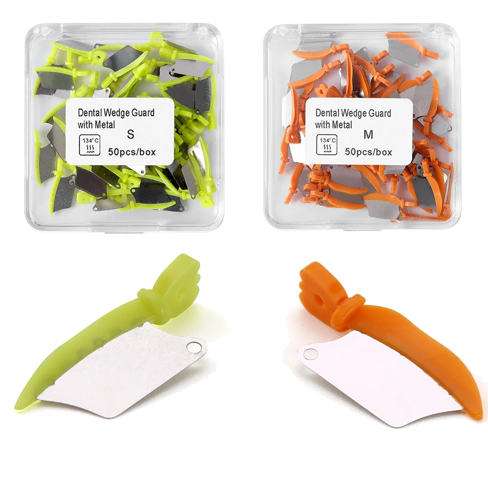 50Pcs/Box Dental Wedge Guard With Metal Interproximal Wedge Knife With Dental Steel Matrix S/M/L
