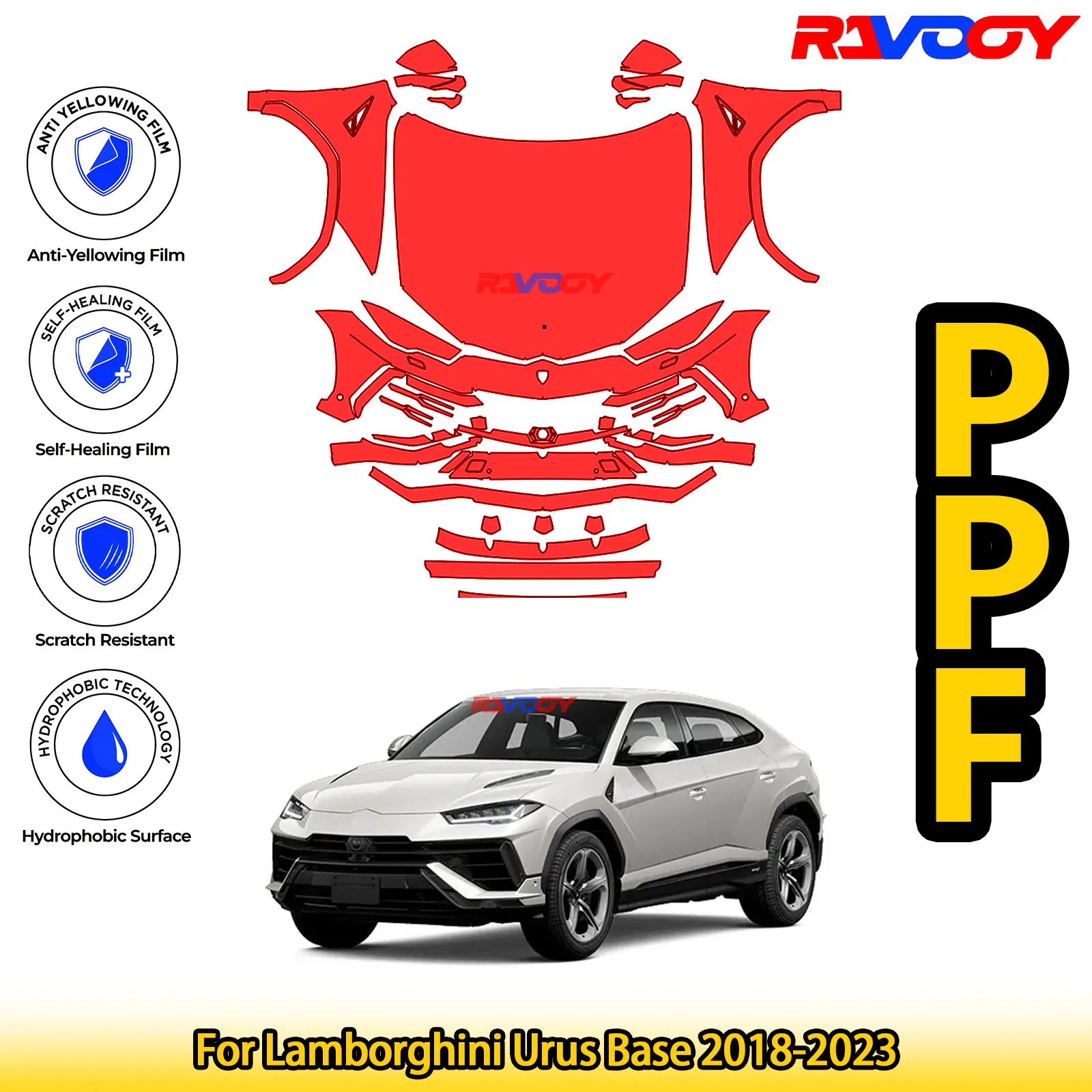 

For Lamborghini Urus Base 2018-2023 Glossy Matte Black Precut front PPF Kit Paint Protection Film