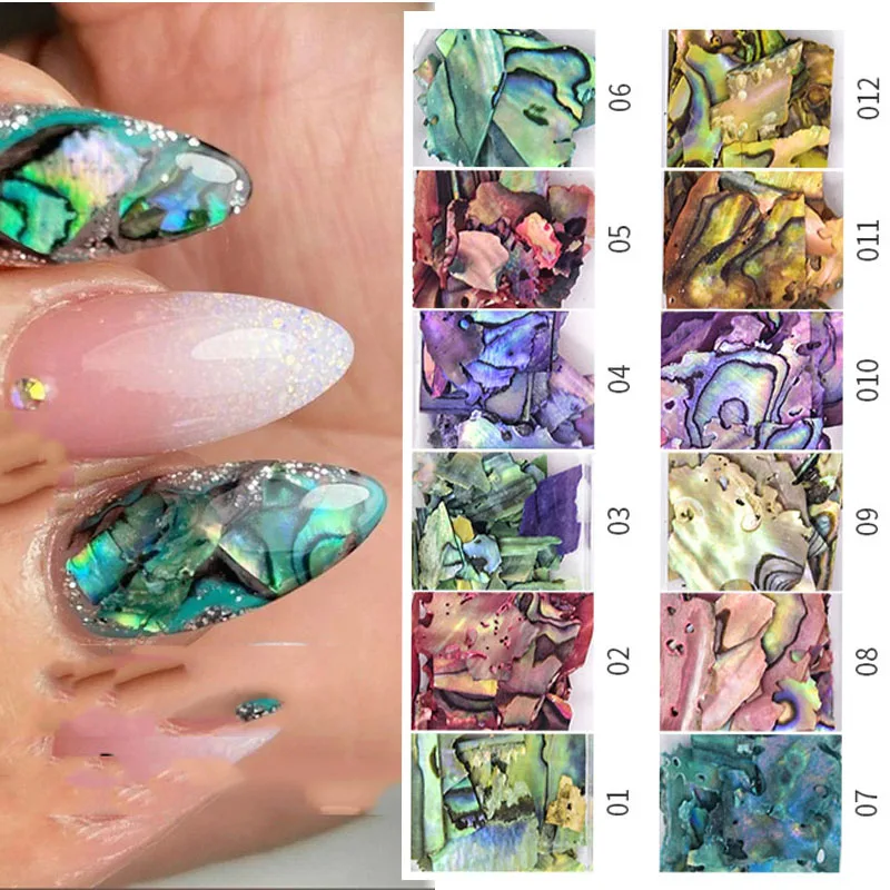 12 Grid Abalone Shell Flakes For Nail Art Decoration 12 Colors Abalone Seashell Nail Flake Glitter Irregular Abalone Shell,5t656