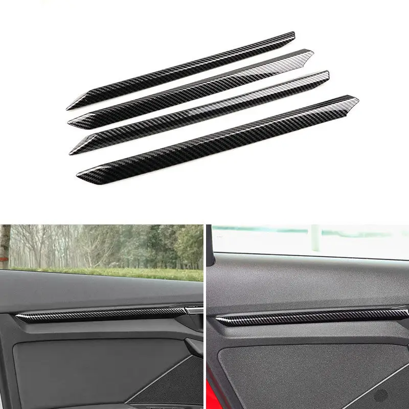 For Audi A3 8Y 2021 2022 2023 2024 Car Accessories ABS Carbon Fiber Texture Door Panel Strips Cover Trim Decor