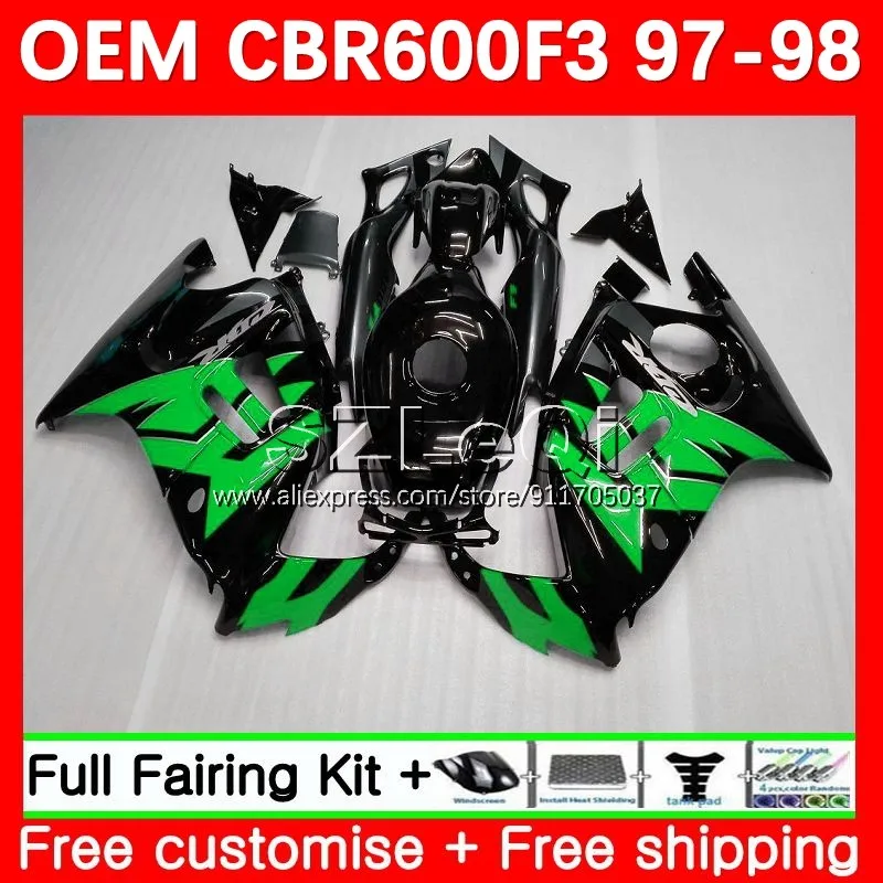 Injection Body +Decal For HONDA CBR 600F3 600 CBR600F3 95 96 35No.284 CBR600FS CBR600 F3 FS Green black CC 1995 1996 OEM Fairing