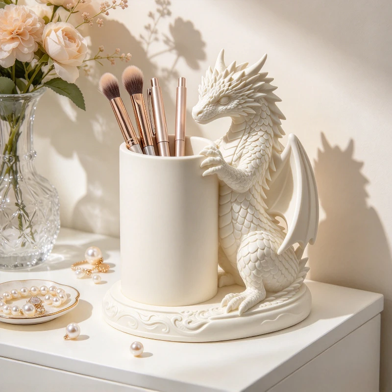 Fantasy Dragon Pen Holder, Winged Dragon Pencil Cup, Desktop Organizer for Bedroom,Living Room,Unique Resin Desk Decor & Gift