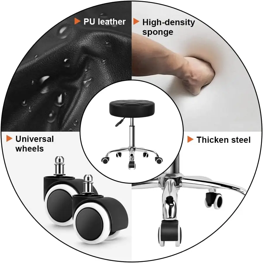 Kktoner okrągły stołek na kółkach krzesło Pu skóra z regulacją wysokości stołek sklepowy obrotowe praca kreślarska Spa stołki do salonu medycznego z