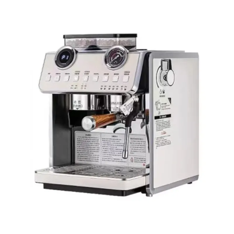 Commercial Stainless Steel Espresso Coffee Machine Integrated Grinder Dual Boiler Maker Steam Wand for Coffee Shop