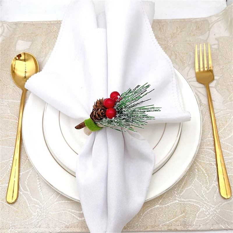 خواتم عيد الميلاد المصنوعة يدويًا ، حامل منديل التوت هولي لمأدبة الزفاف وعيد الميلاد وعيد الشكر ، 6 *