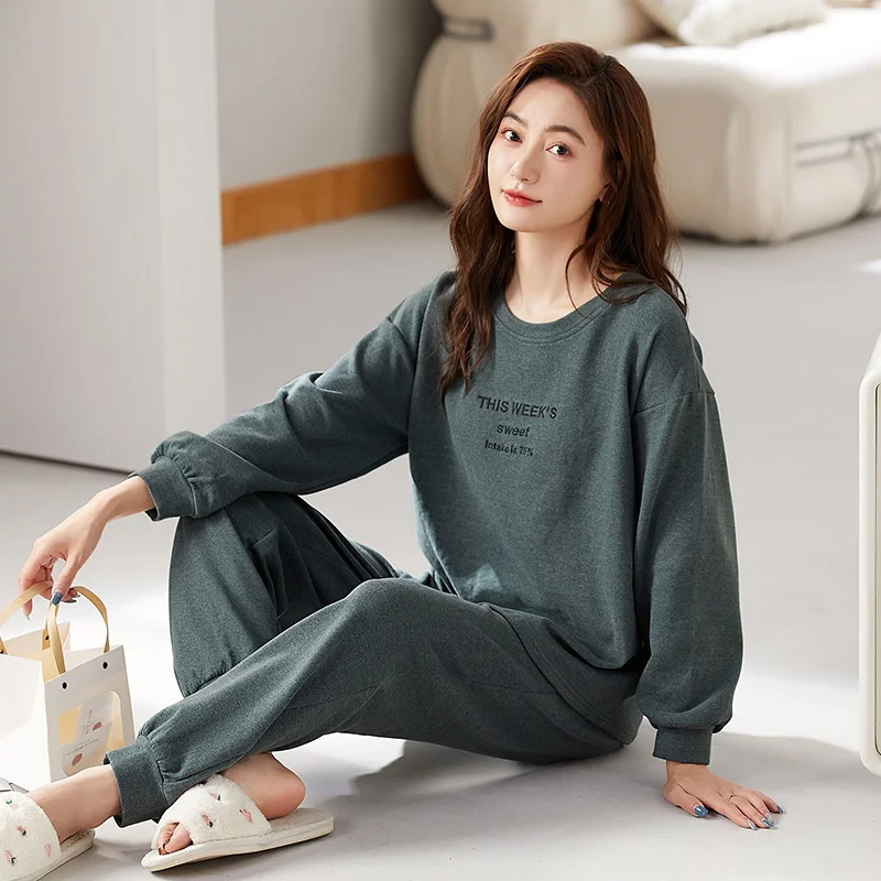 Autumn Winter New Women Velvet Fabric Korean Ladies Sleepwear Fashion Long Sleeves Long Pants for Girl Warm Cotton Pajama Sets