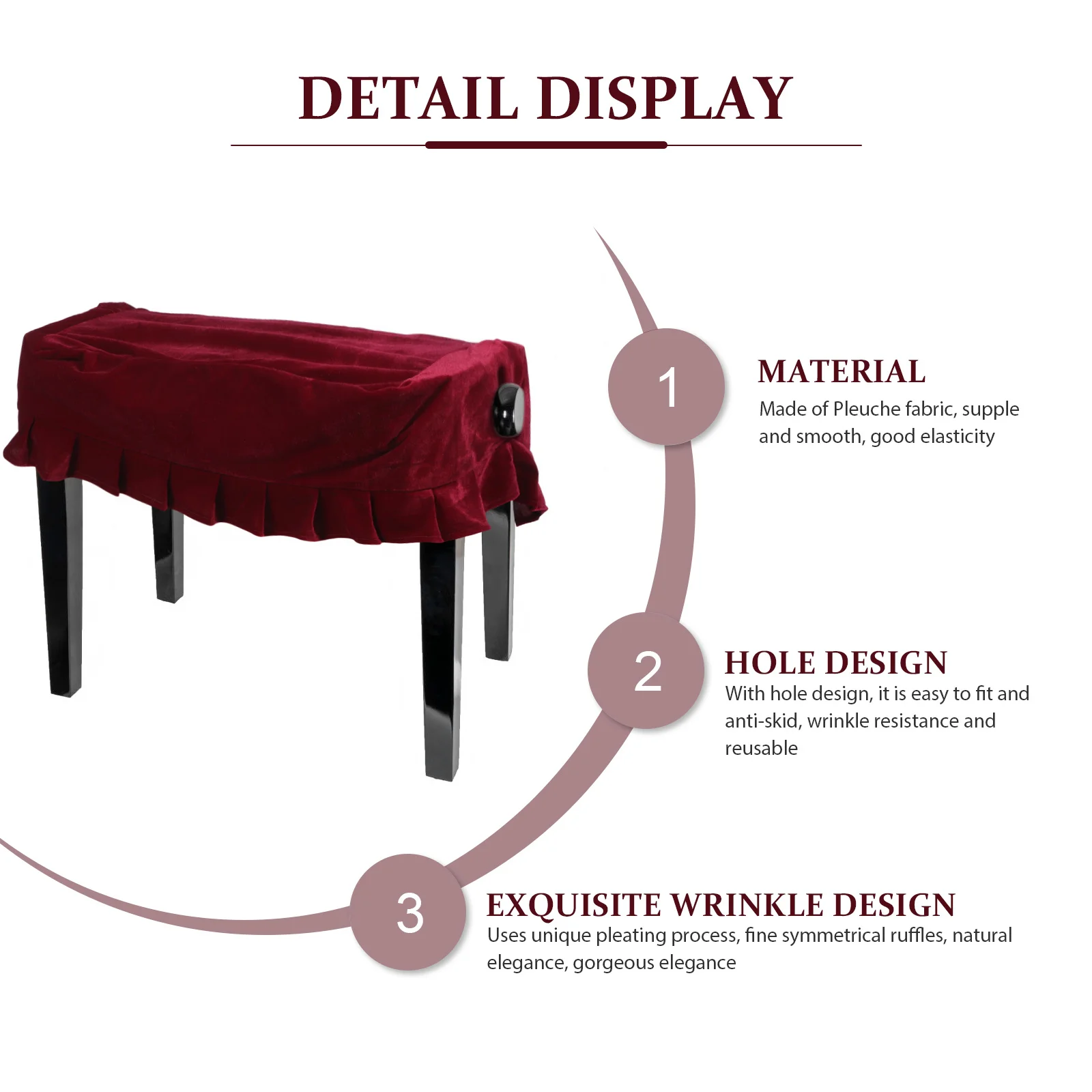 

Pleuche Piano Stool Cover Wrinkle Resistant Anti Skid Protective Seat Cover for Piano Bench Stool Covers