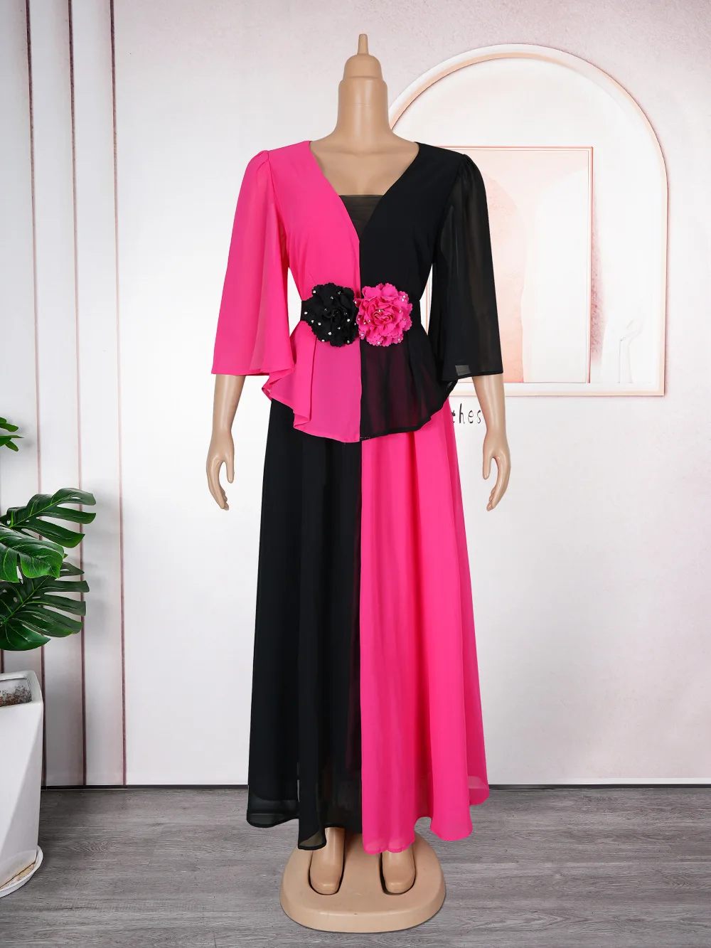 

African Dresses for Women Long Sleeve Patchwork Pleated Plus Size Long Dress Maxi Dress African Clothes Dashiki Ankara Outfits