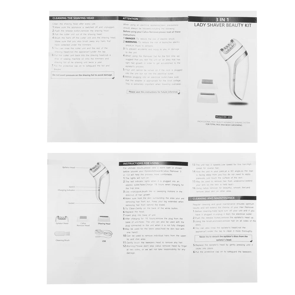 3 in 1 Electric Epilator Cordless Hair Remover Kit Rechargeable Portable Shaver Callus Remover Ergonomic Design USB Charge