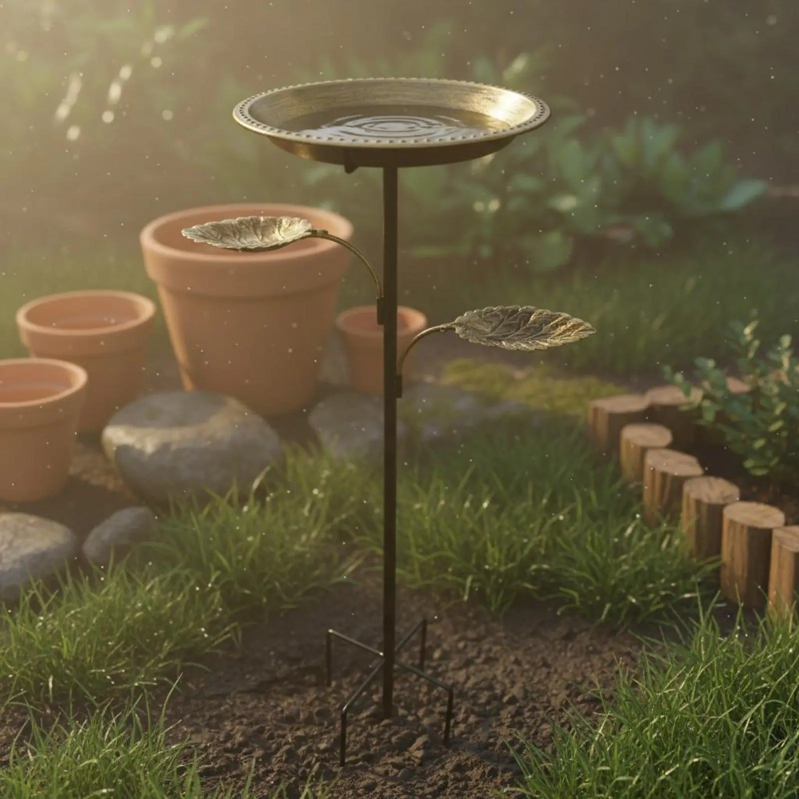 Standing Bird Bath for Garden with Feeder Trays Iron Basin Water Bowl for Backyard Bird Lovers