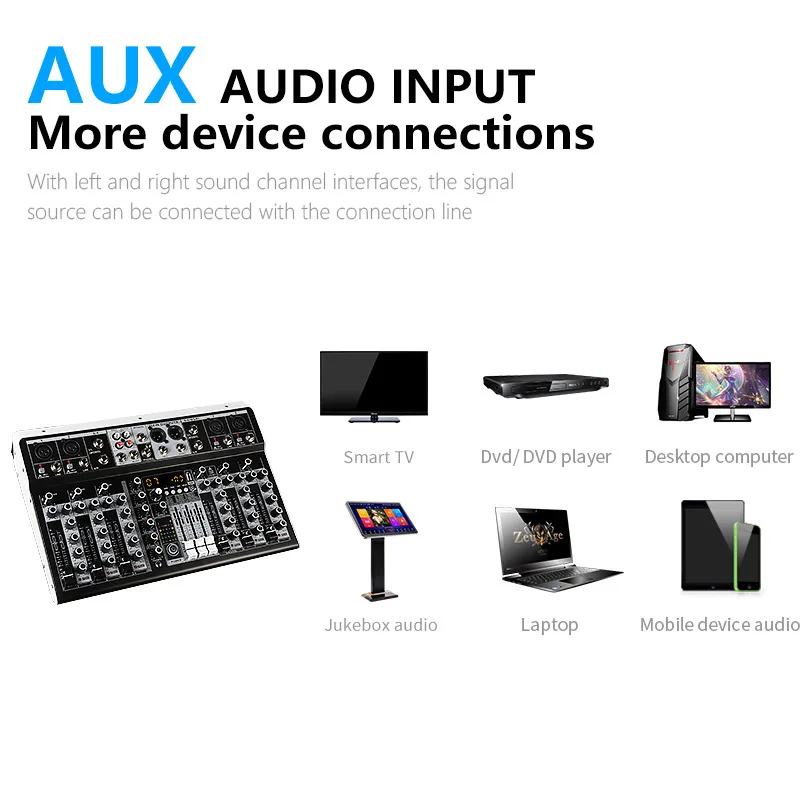 GPUB KP8 Mixer Audio 8 Saluran 16 Efek Reverb Digital Konsol Pencampur Equalizer Tiga Band dengan USB + Daya Phantom 48V