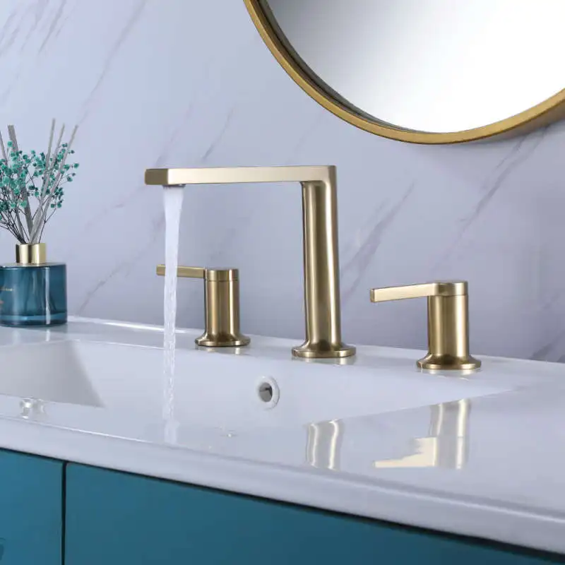 

Widespread Basin Faucet Brush Gold Brass Black Bathroom Sink Faucets 3 Hole Double Handle Hot And Cold Water Tap Mixer