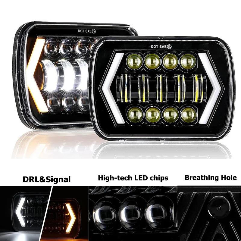 Square LED H4 Headlights Fog Light 7x6 7X5 inch Hi/Lo Beam Headlamp for Chevrolet Jeep Cherokee XJ Dodge Nissan 240SX Truck