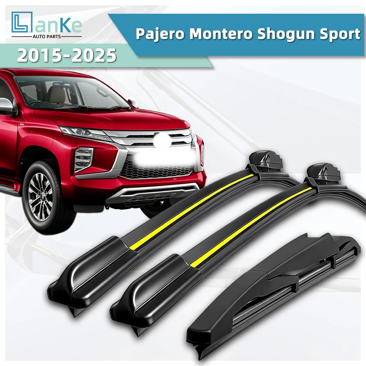 

Lanke Wiper Fit For Mitsubishi Pajero Montero Shogun Sport (2015-2025) Natural Rubber Strip Boneless Silent Car Windshield Wiper