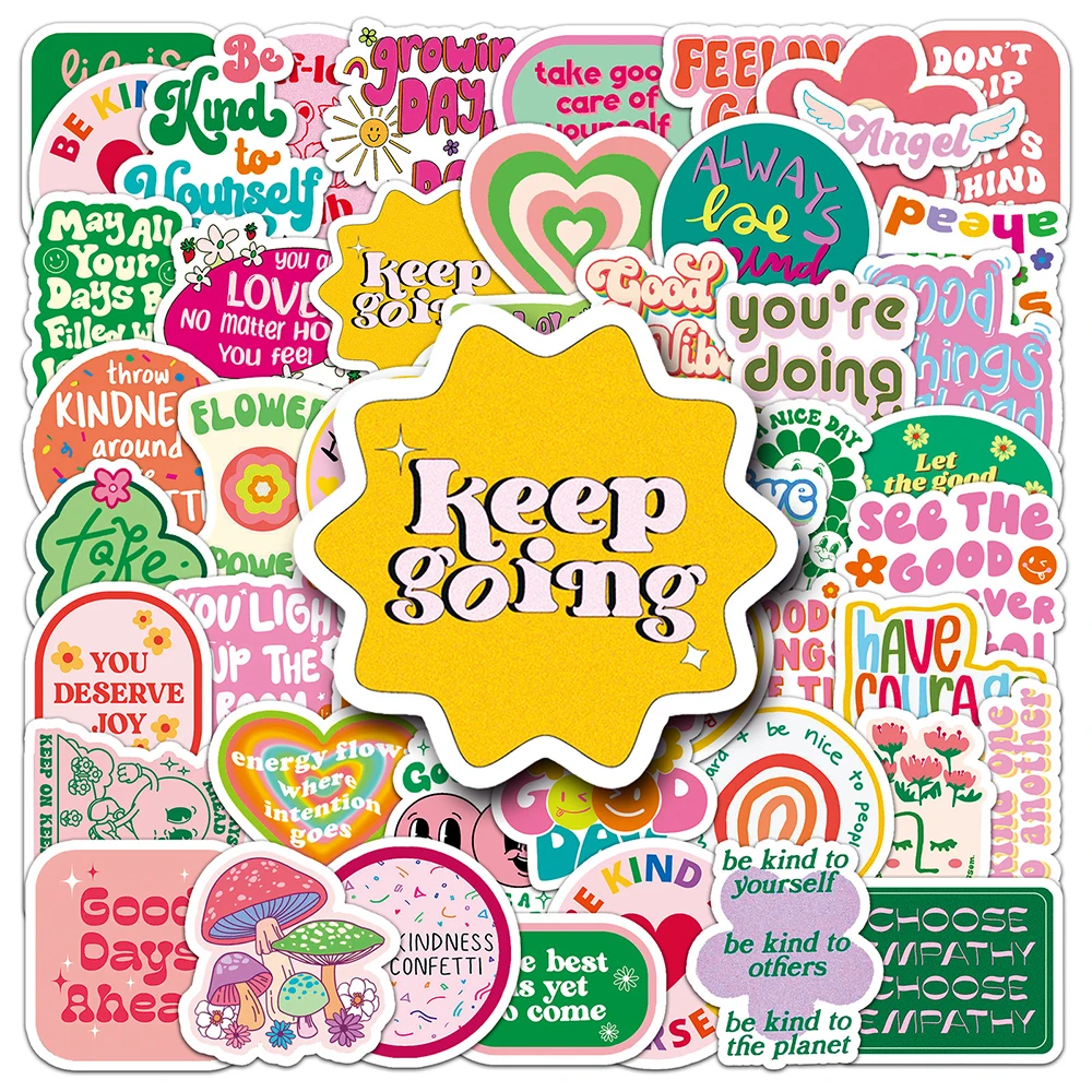 10/30/50pcs Kawaii Cartoon Danish Pastel Motivational Phrase Stickers Laptop Notebook Phone Luggage Decoration Sticker Kids Toys