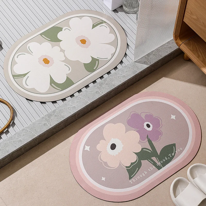 Ins Scandinavian Flowers Floor Mat Toilet Entrance Foot Mats Diatomaceous Earth Absorbent Quick-drying Anti-slip Floor Mat image 3