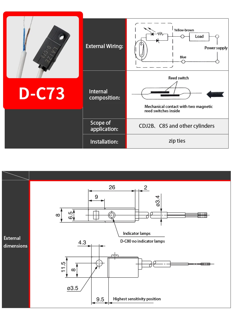 Laize magnet sensor magnetisch gesteuerter schalter für zylinder CS1-F, u, j, s, g; DS1-M; D-B, D-Z – Detail 16