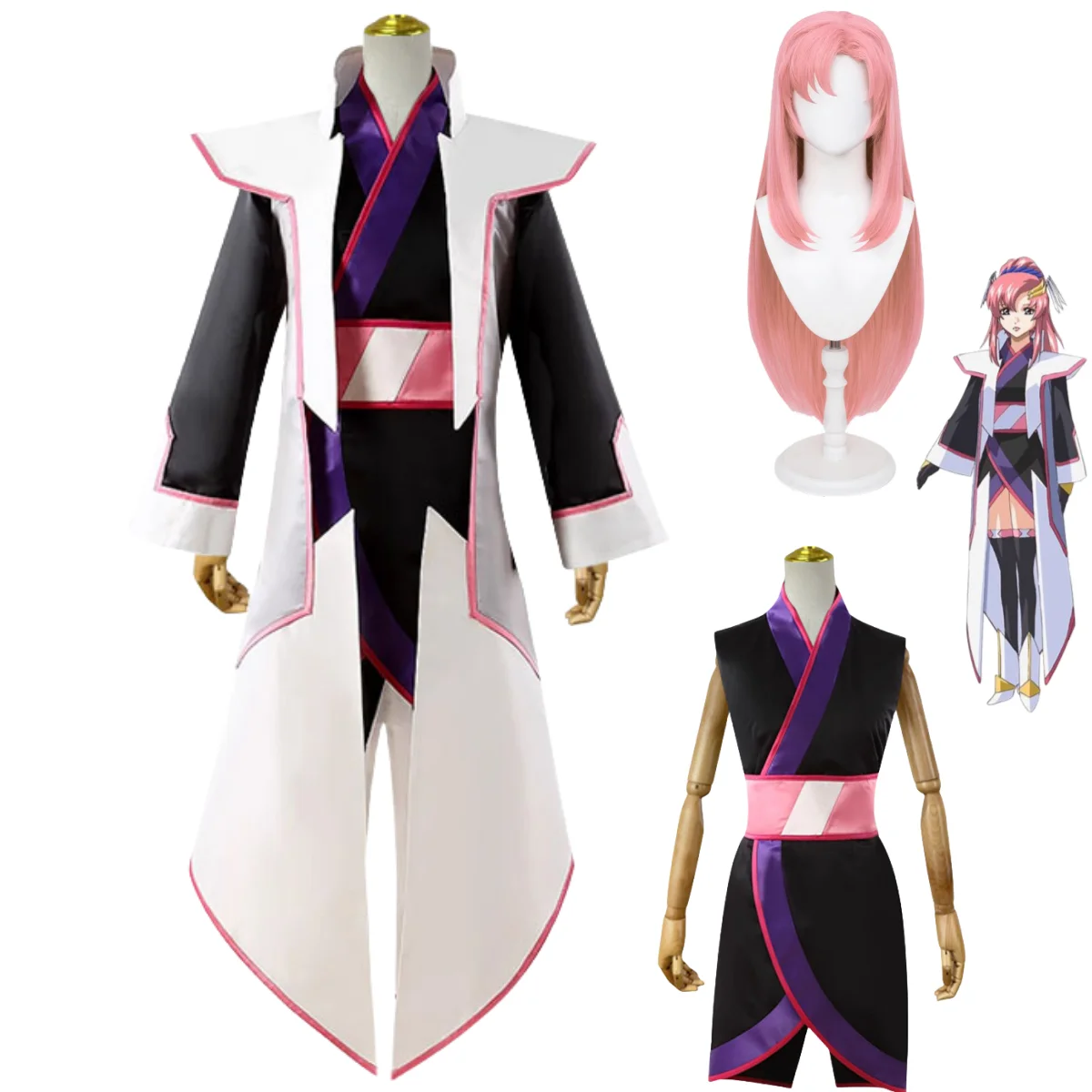 

Anime Gundam Lacus Clyne Cosplay Costume Plant Wig Fighting Uniform Kimono Coat Adult Woman Sexy Carnival Halloween Suit