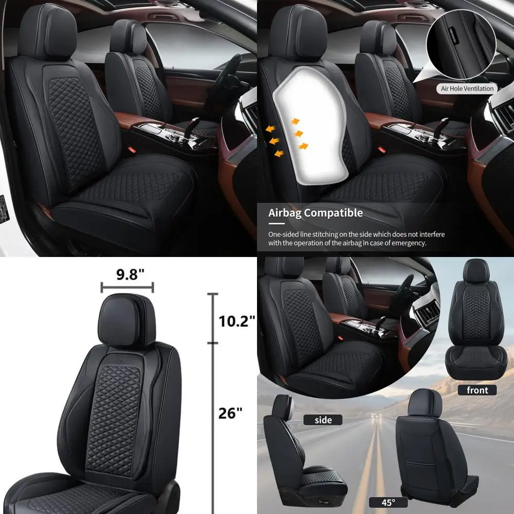 

Dual Pack Black Breathable Leather Car Seat Covers, Universal Fit for SUV, Truck, Sedan