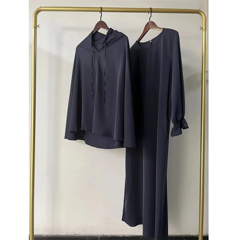 Muslim Women Dress 2 Piece Set Abayas and Hijab Morocco Caftan 2024 New Eid Dubai Arabic Robe Vestido Feminino Elegante Social