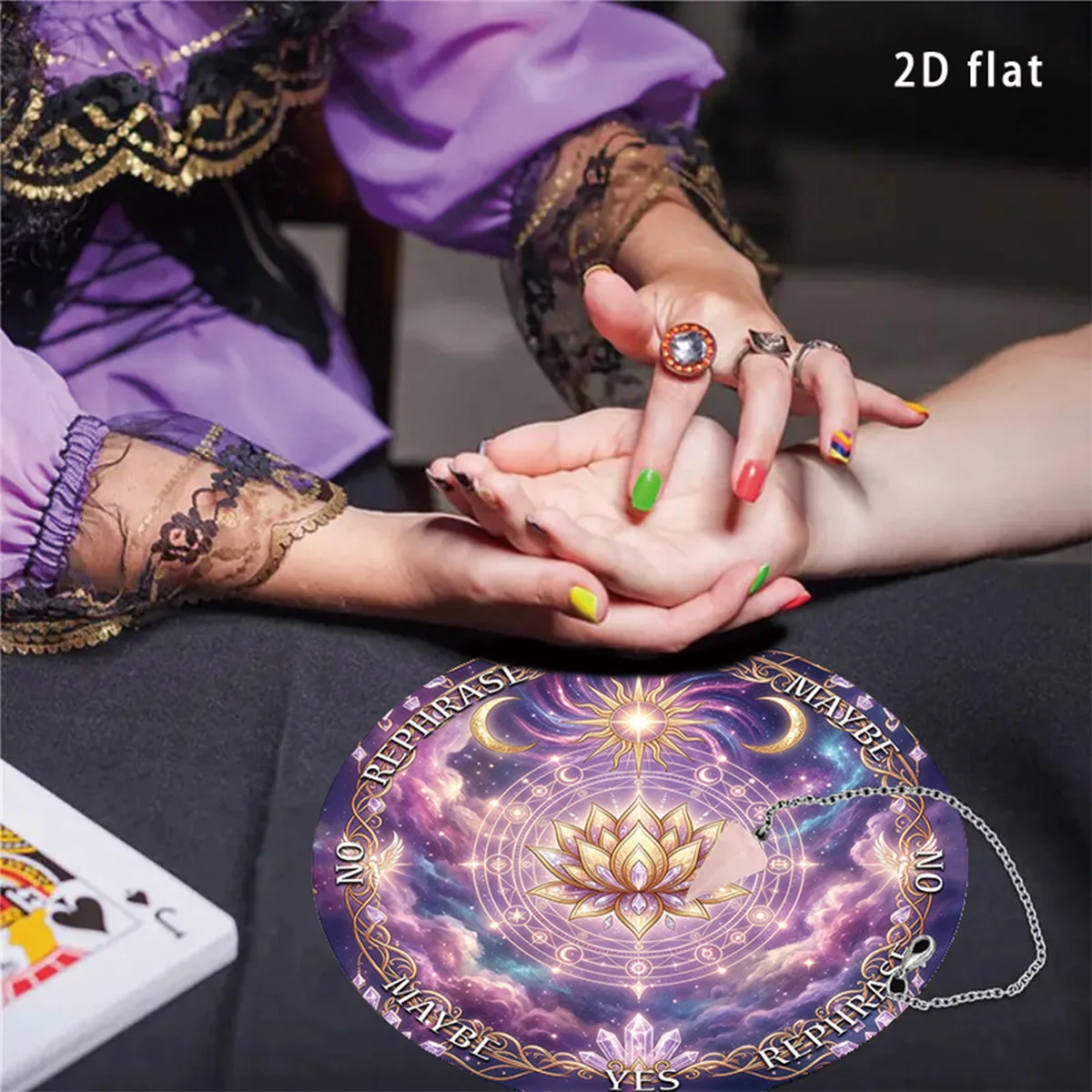Purple Lotus Pendulum Divination Mat For Spiritual Meditation Sun & Moon Phase Crystal Ball Reading Mat Game Cards Pad Decor